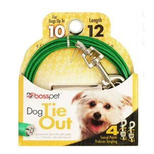 Small Dog Tie Out Vinyl Coated Twin Swivel Outdoor Cable Restraint 12 Feet